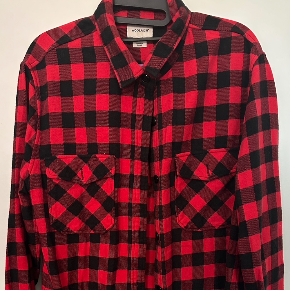 Woolrich Womens Large Black Red Buffalo Check Flannel - Gently Used